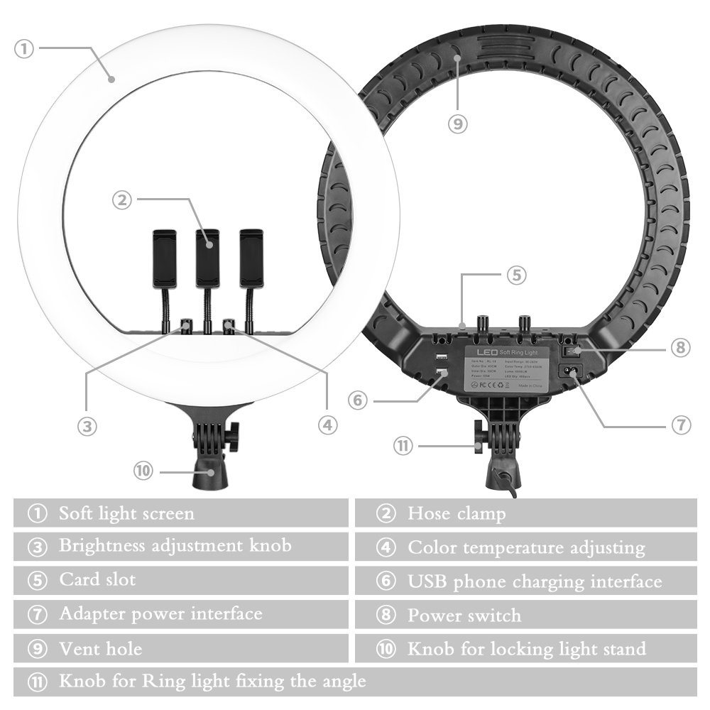 SH 18 Inch Knob Ring Light LED - Photography Lighting Youtube recension och pris