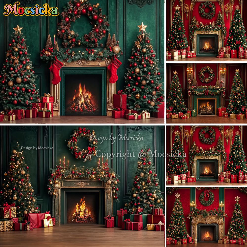 Mocsicka Red Christmas Firepla - Photography Lighting And Backdrop recension och pris