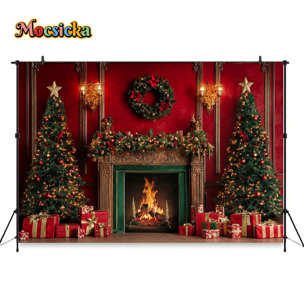 Mocsicka Red Christmas Firepla - Photography Lighting And Backdrop recension och pris