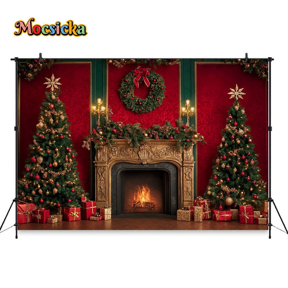 Mocsicka Red Christmas Firepla - Photography Lighting And Backdrop recension och pris